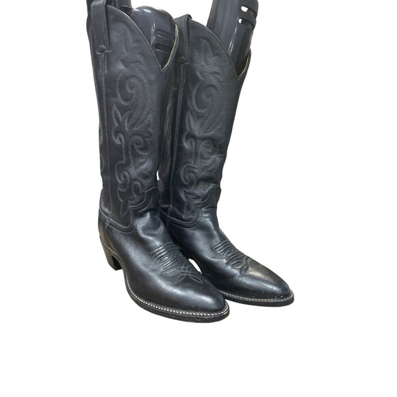 Justin Boots Womans Vintage Black Leather Western mid Calf Boots 6.5B SKU 9561 - Picture 13 of 16
